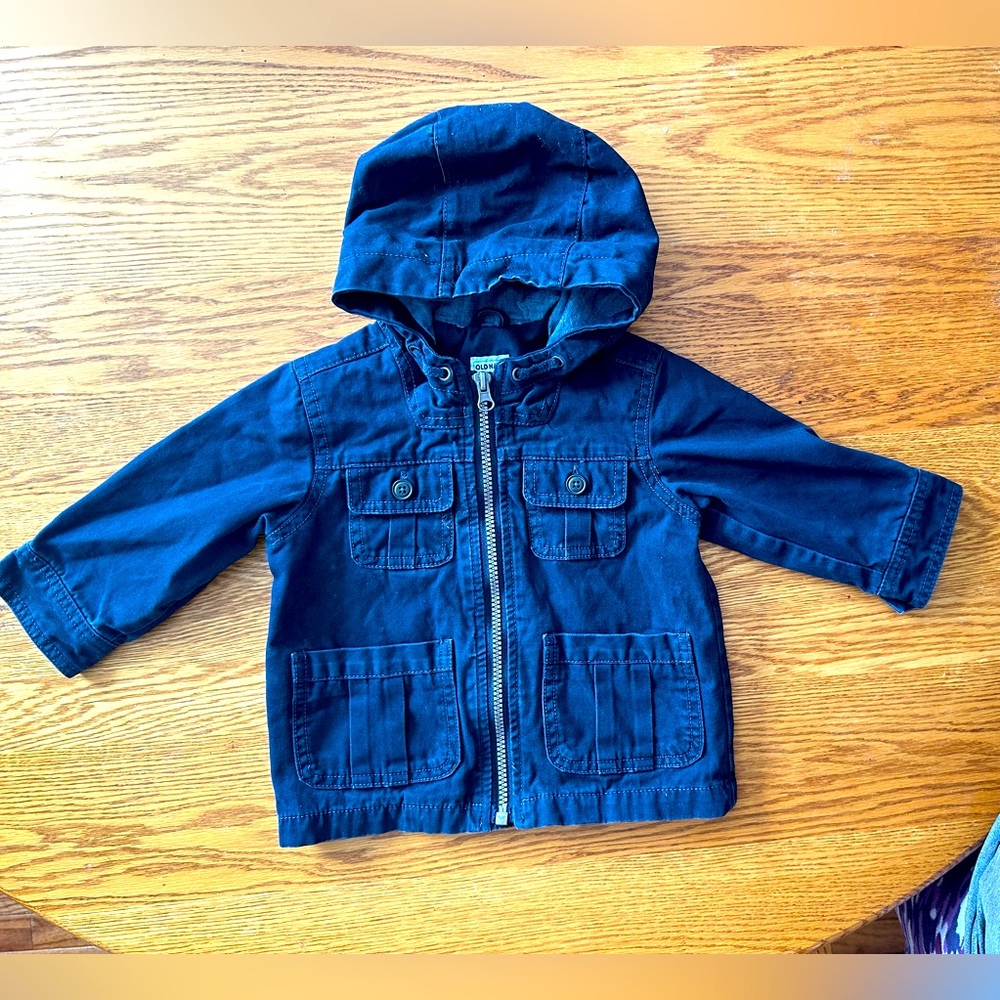 Preowned Sz 12-18m Old Navy Dark Blue Lined Hooded Four-Pocket Cargo Jacket